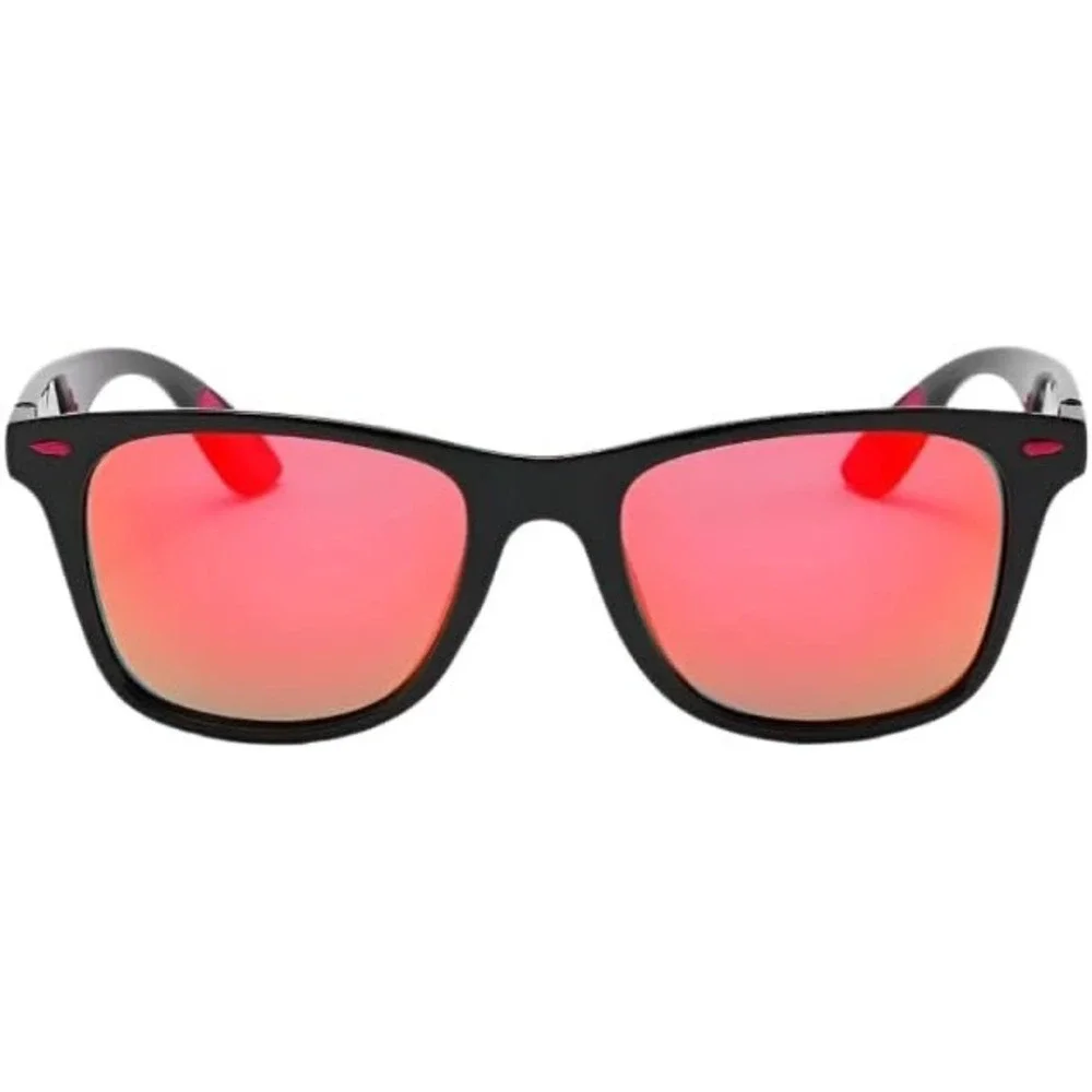 Mens Black Frame Polarized Sunglasses Red Mirror Lens UV400 Street Wear‎ Lentes